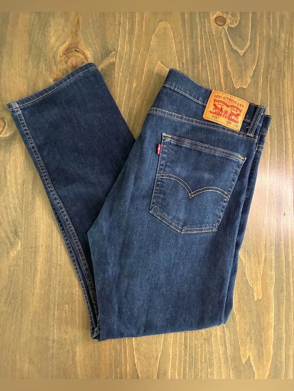 Levi’s 513 Slim Straight Jeans Mens 36x30 Dark Wash Blue Denim Red Tab